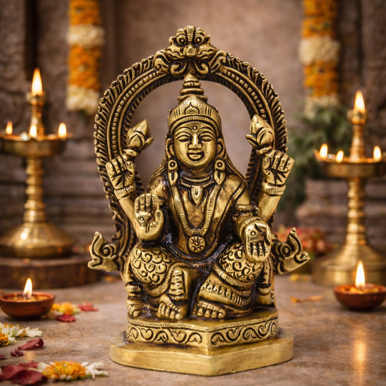 LAXMI IDOL WITH ARCH IN BRASS